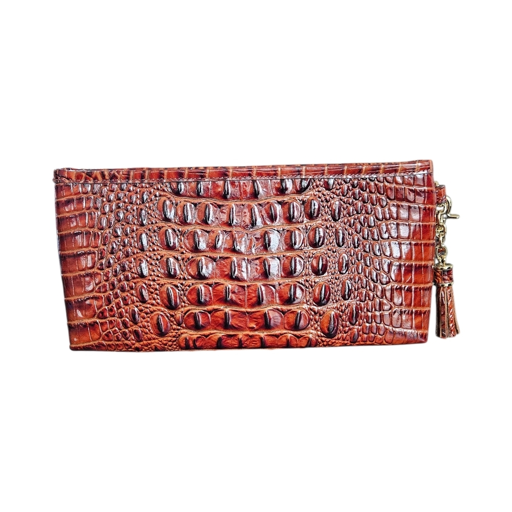 Brahmin Cognac Croc-Embossed Wristlet Clutch - Picture 3 of 7